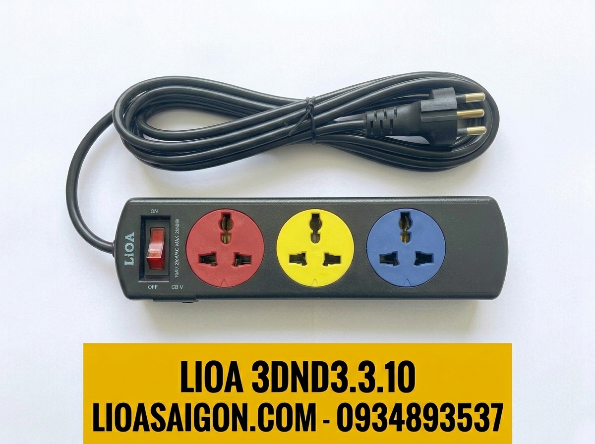 Ổ Cắm LiOA 3DND3.3.10 - Ổ cắm có tiếp địa dây 3m - 2200W